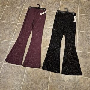 NWT Lot Of 2 No Boundaries Rhinestone Sparkle Flare Pants - Black and Burgundy